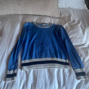 Michael Kors Royal Blue Crewneck Sweater with White & Navy Rib Trim